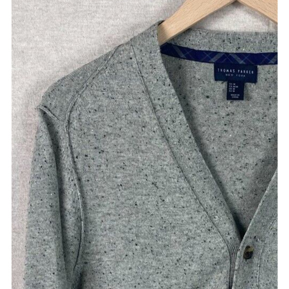 Thomas Parker Mens Cardigan Sweater Size Medium Suede Elbow Patches Grandpacore - Picture 4 of 11